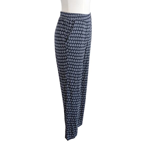 H&M Blue White Geometric Ikat-Inspired High Waist Casual Pants Women’s Small - Picture 3 of 9